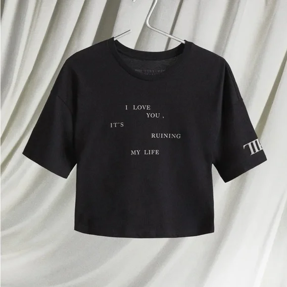 Taylor Swift Cream Black Crop Top Modern Text - Picture 1 of 2